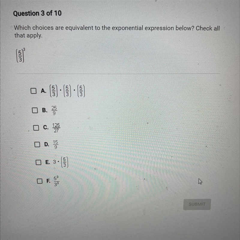 Which choices are equivalent to the exponential expression below? Check all that apply-example-1