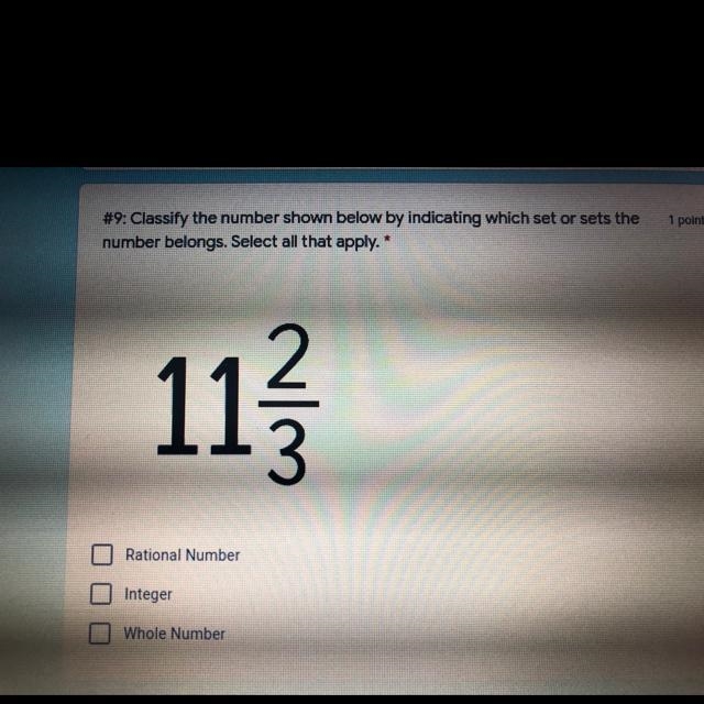 What is 11 2/3 Is it a integer or a whole number it a rational number-example-1