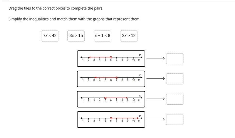 Drag the tiles to the correct boxes to complete the pairs. Simplify the inequalities-example-1