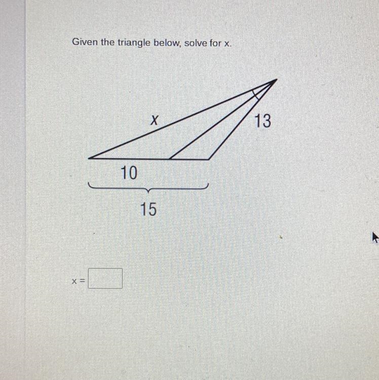 Given the triangle below, solve for X.-example-1