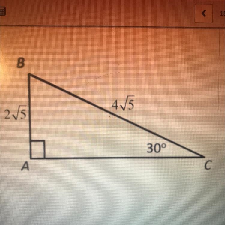 Use the Pythagorean theorem to find the length of AC. Enter the answer in simplified-example-1