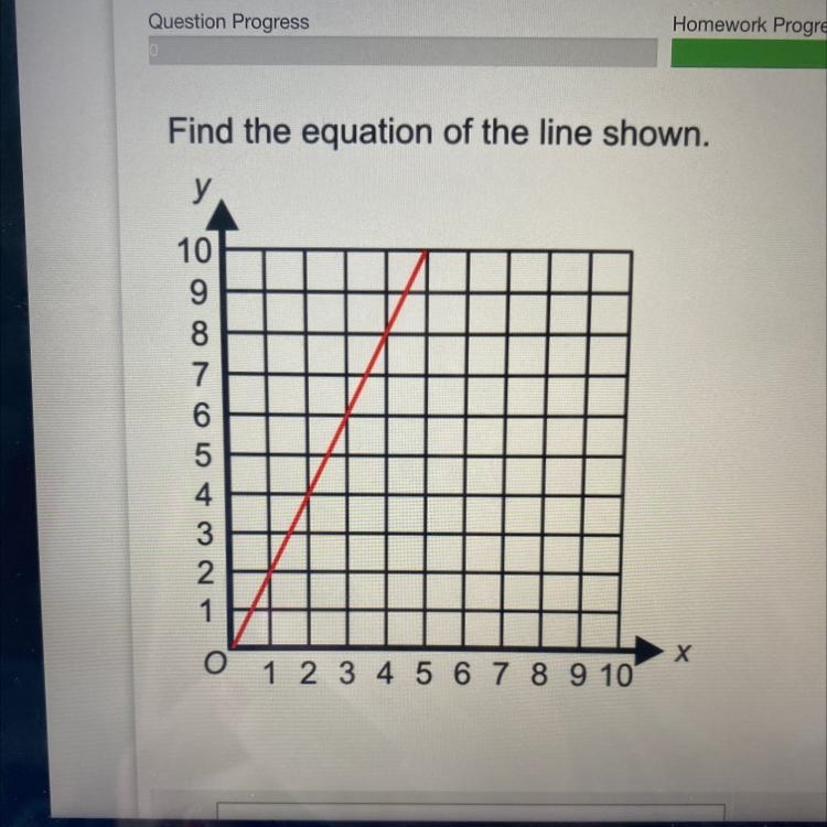 Find the equation of the line shown. y X 0 1 2 3 4 5 6 7 8 9 10 10 987654321-example-1