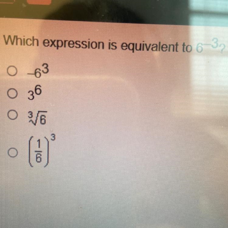 Which expression is equivalent to 6–3, o 63 O 36 O 36 3 o O ool-example-1