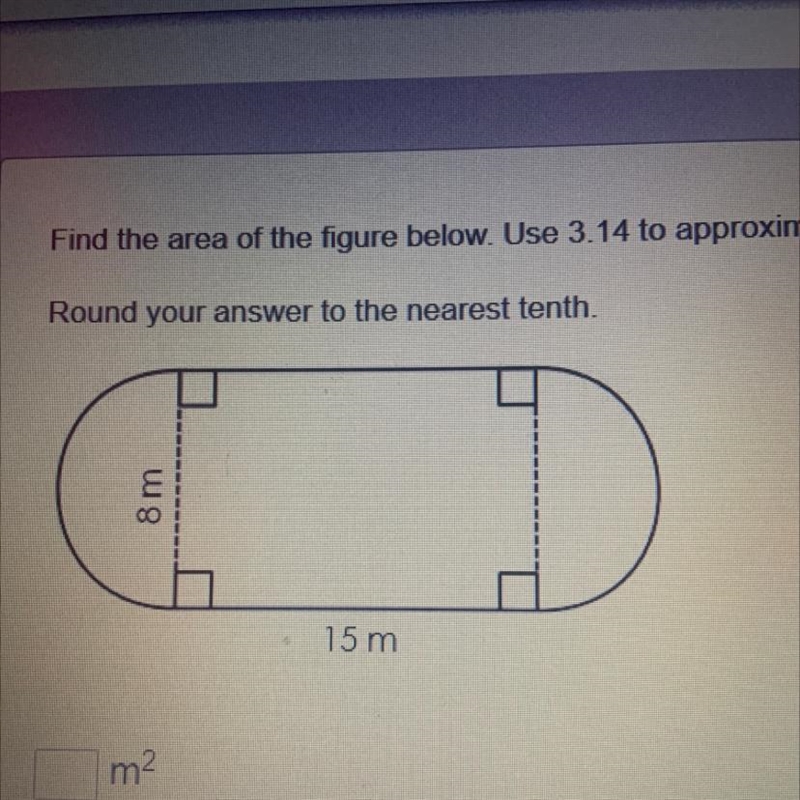 Find the area of the figure below. Use 3.14 to approximate . Round your answer to-example-1