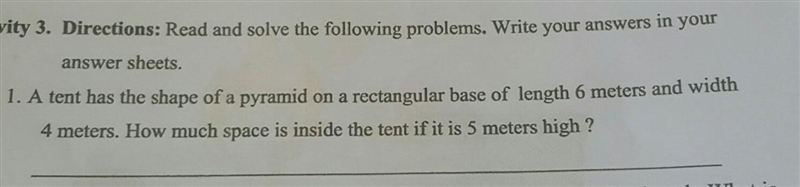 A tent has the shape of a pyramid on a rectangular base of length 6 meters and width-example-1