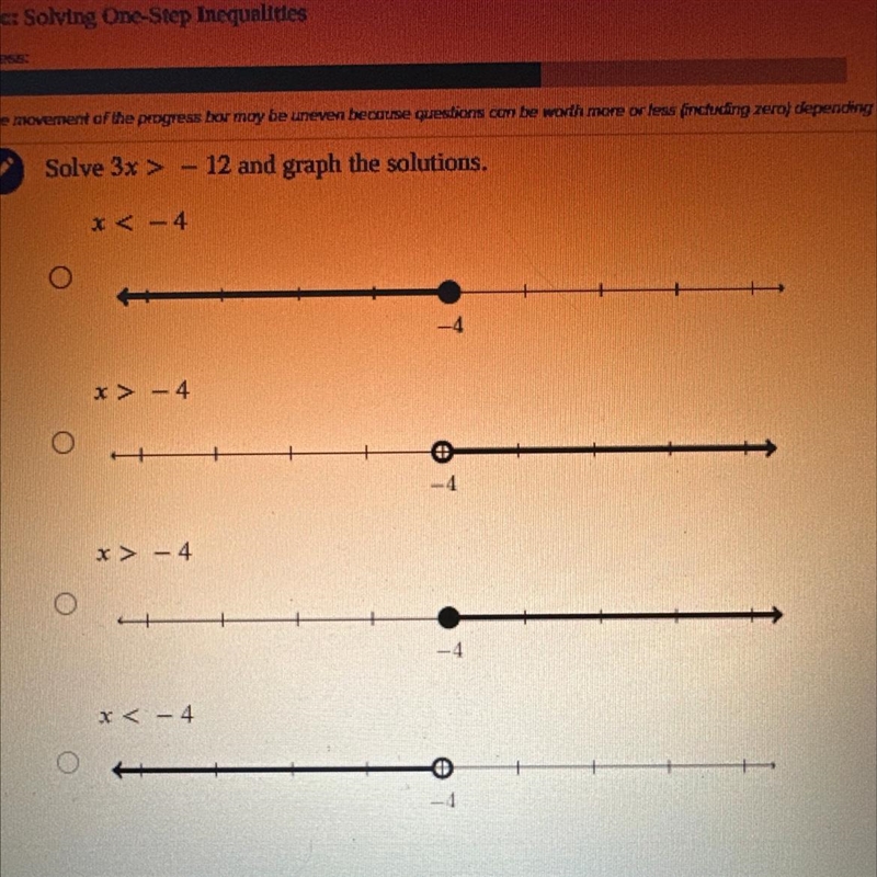 Solve 3x > -12 and graph the solutions-example-1