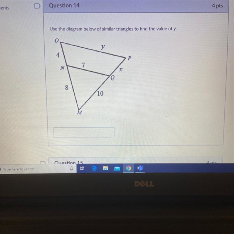 Use the diagram below of similar triangles to find the value of y.-example-1