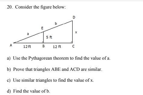 Consider the figure below: a) Use the Pythagorean theorem to find the value of a. b-example-1