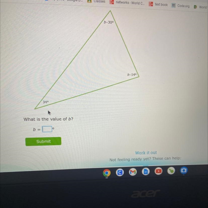 The diagram shows a triangle. What is the value of b?-example-1