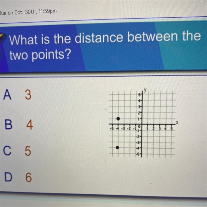 What is the distance between thetwo points?A 3B 431C5D 6-example-1