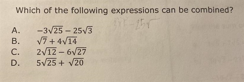 Which of the following expressions can be combined?-example-1