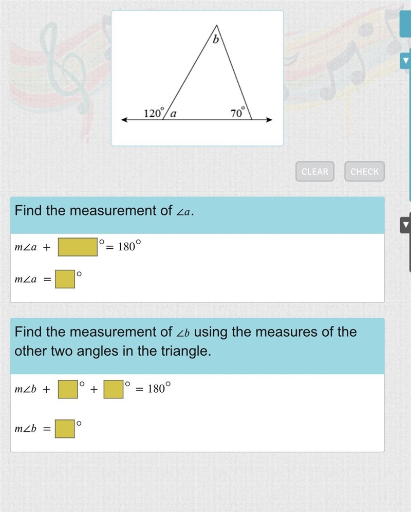 Complete the statements to find the measurements of ∠ and ∠-example-1