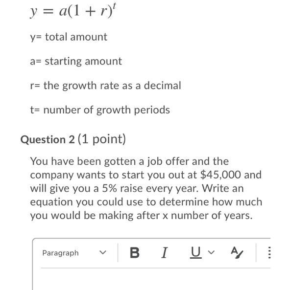 Question 3 (1 point) What will your salary be if you stayed with the company for 5 years-example-1