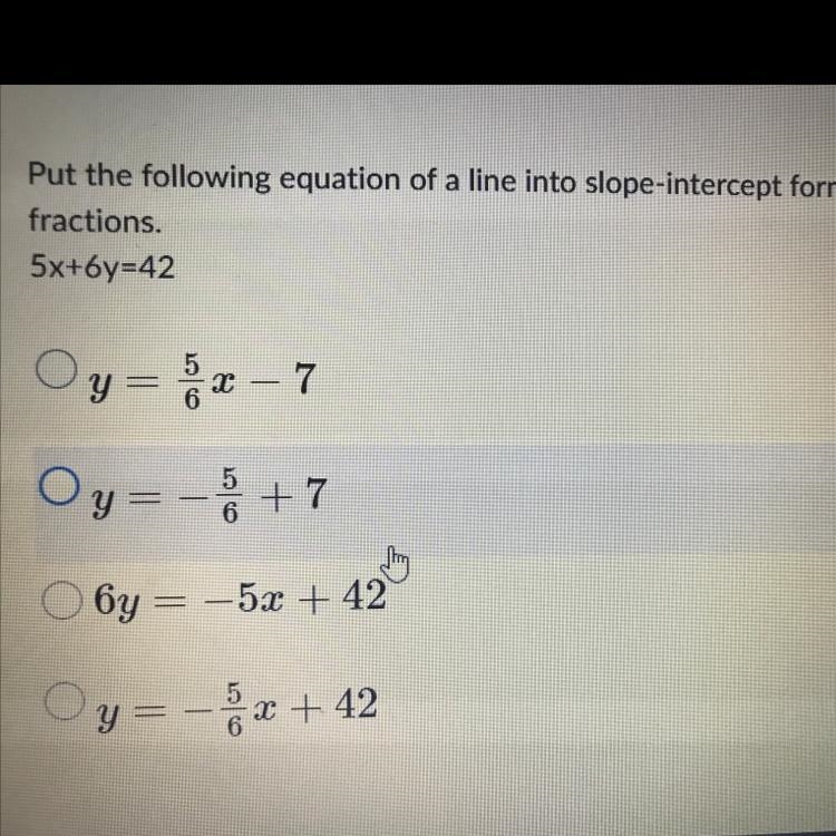 Put the following equation of a line into slope-intercept form, simplifying all fractions-example-1