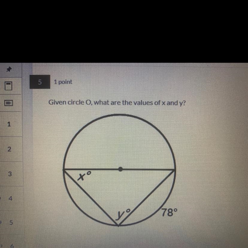 Given circle o what is the values of x and y-example-1