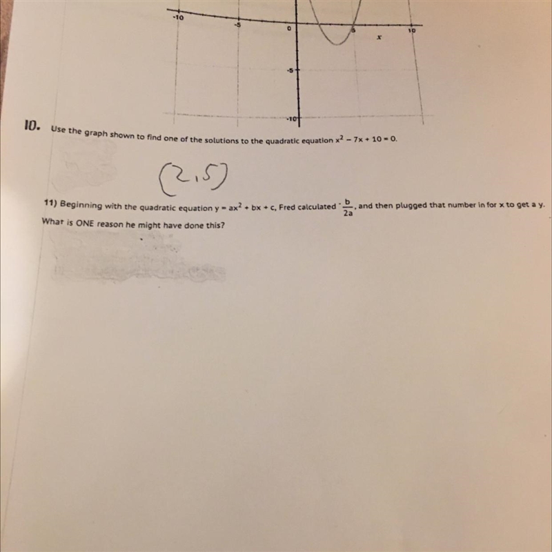 I need help with number 11 Beginning with the quadratic equation y=ax^2+bx+c, Fred-example-1