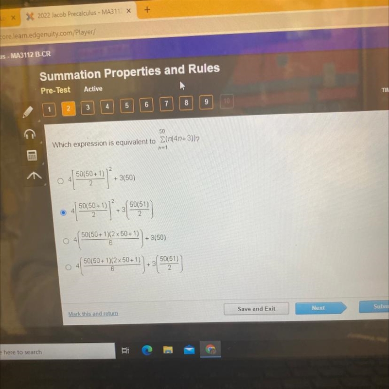 Which expression is equivalent to 50En-1(n(4n+3))-example-1