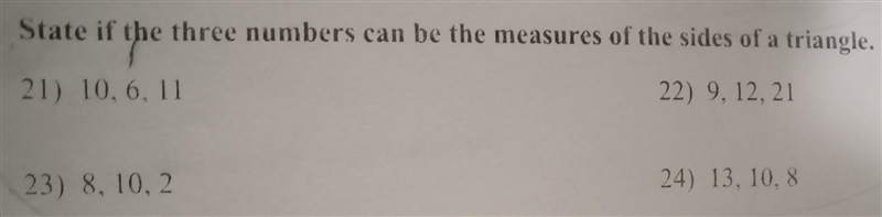 State if the three numbers can be the measures of the sides of a triangle ​-example-1