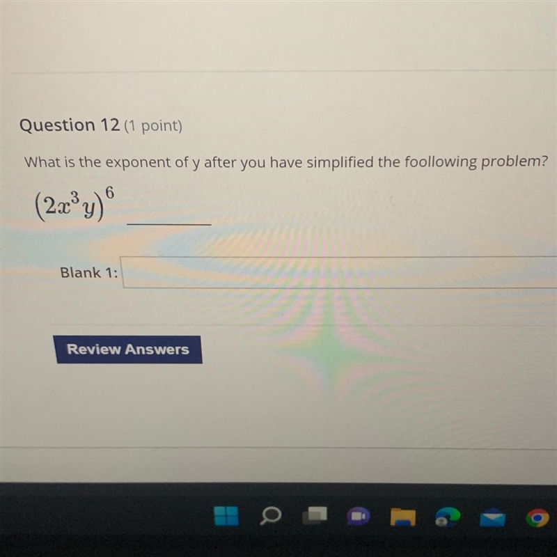 What is the exponent of y after you have simplified the foollowing problem? Blank-example-1