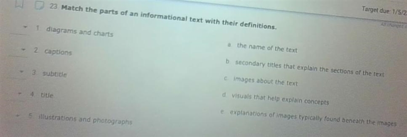 Match the parts of an informational text with their definitions. PLS ANSWER!!!-example-1