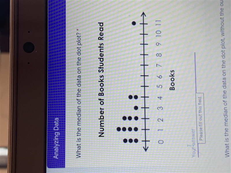 What’s the median of the data on the dot plot? HELP ITS DUE IN ONE HOUR-example-1