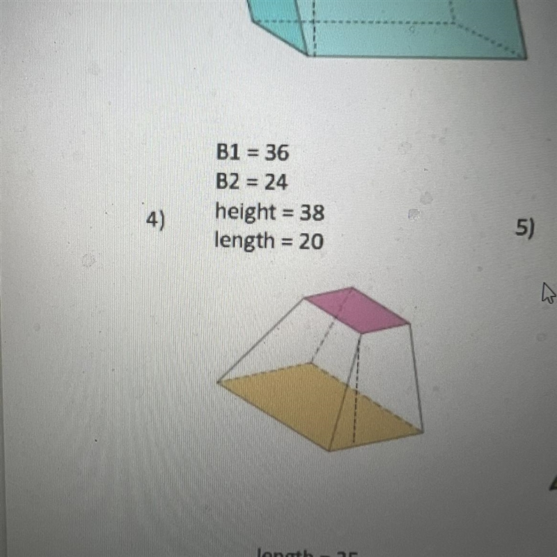 Find the volume. B1=36 B2= 24 Height=38 Length=20-example-1