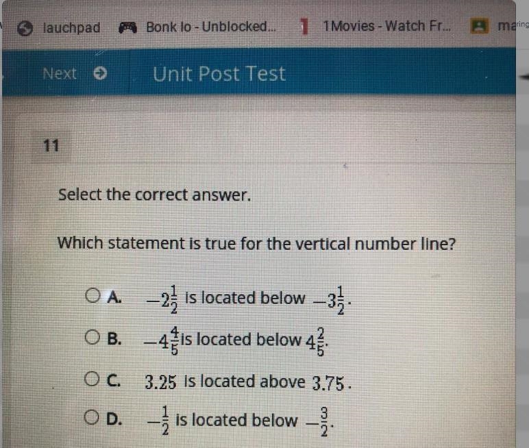 Select the correct answer. Which statement is true for the vertical number line? OA-example-1