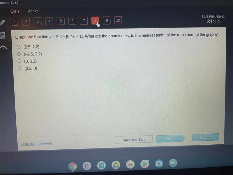 What are the coordinates, to the nearest tenth, of the maximum of the graph?-example-1