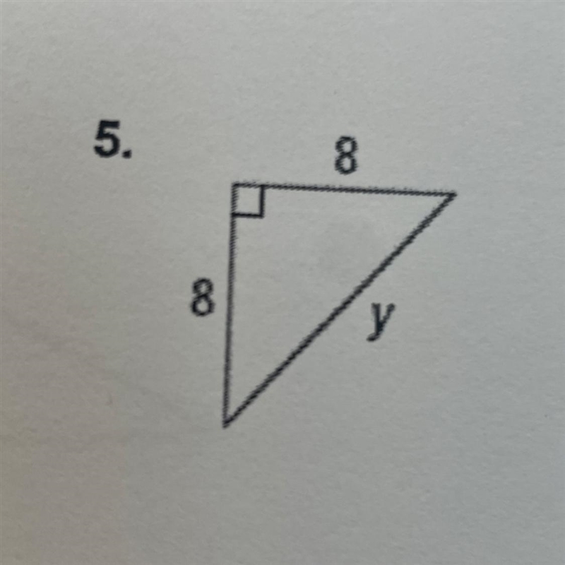 Algebra Find the value of y. Express in simplest radical form. Show work.-example-1