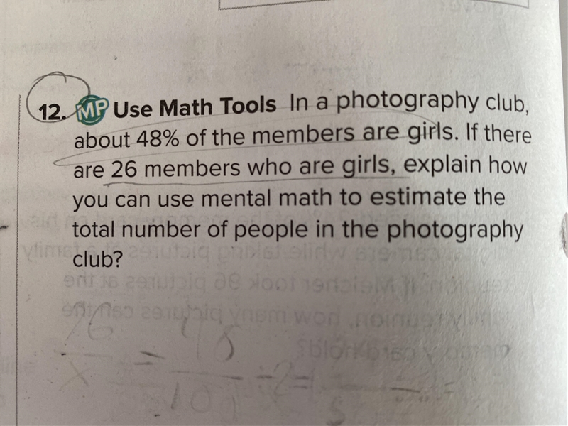 If 48% of a club is 26 how many club members are there.-example-1