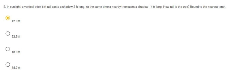 In sunlight, a vertical stick 6 ft tall casts a shadow 2 ft long. At the same time-example-1