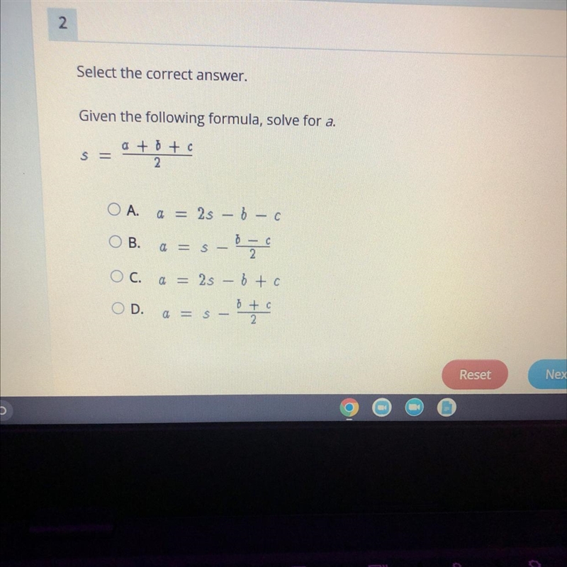 Given the following formula, solve for a.-example-1