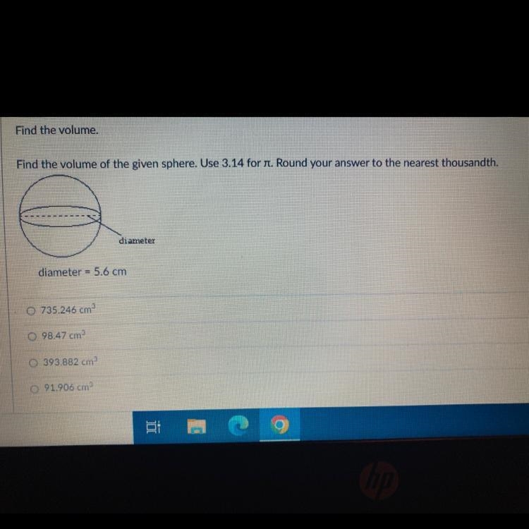 Find the volume. Find the volume of the given sphere-example-1