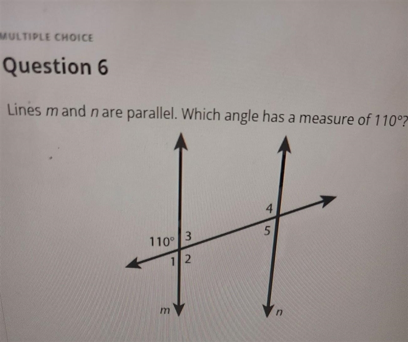 Lines m and n are parallel. Which angle has q measure of 110°?​-example-1