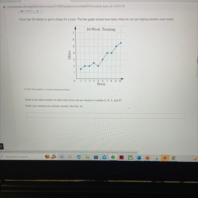 Vince had 10 weeks to get in shape for a race. The line graph shows how many miles-example-1