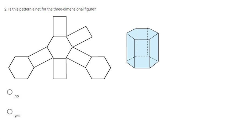 Is this pattern a net for the three-dimensional figure? no yes-example-1