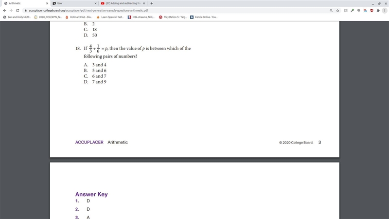 If 4/3 divided by 1/6=p then the value of p is between which of the following pairs-example-1