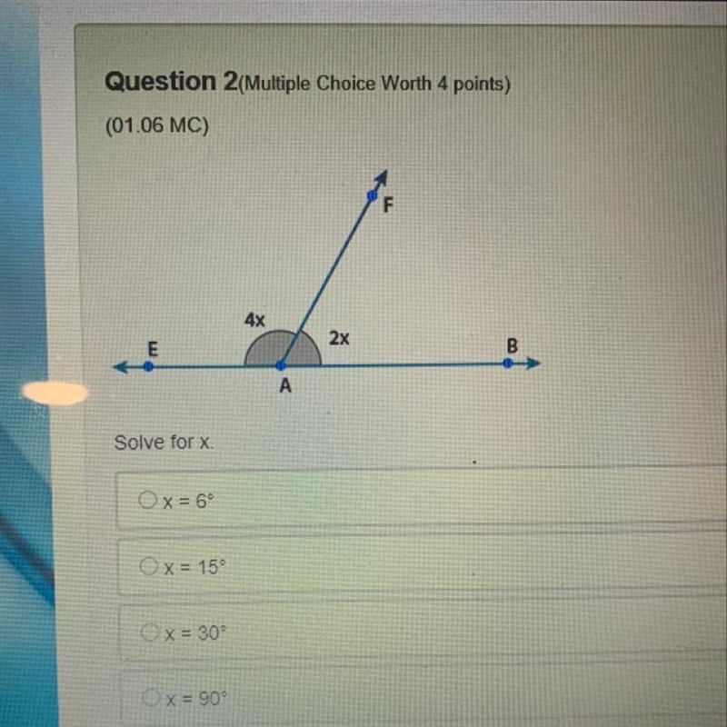 Solve for x X= 6 X=15 X=30 X=90-example-1