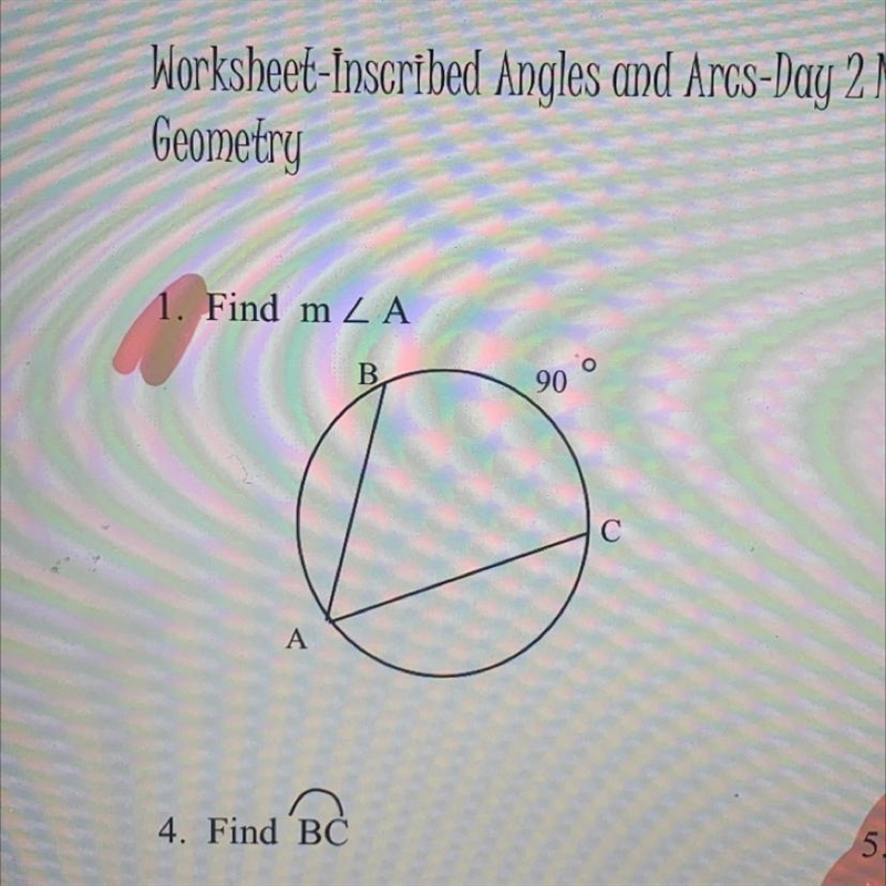 Find m < A inscribed angles and arcs-example-1