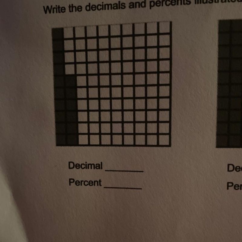 Write the decimals and percents illustrated by the picture below (can someone help-example-1