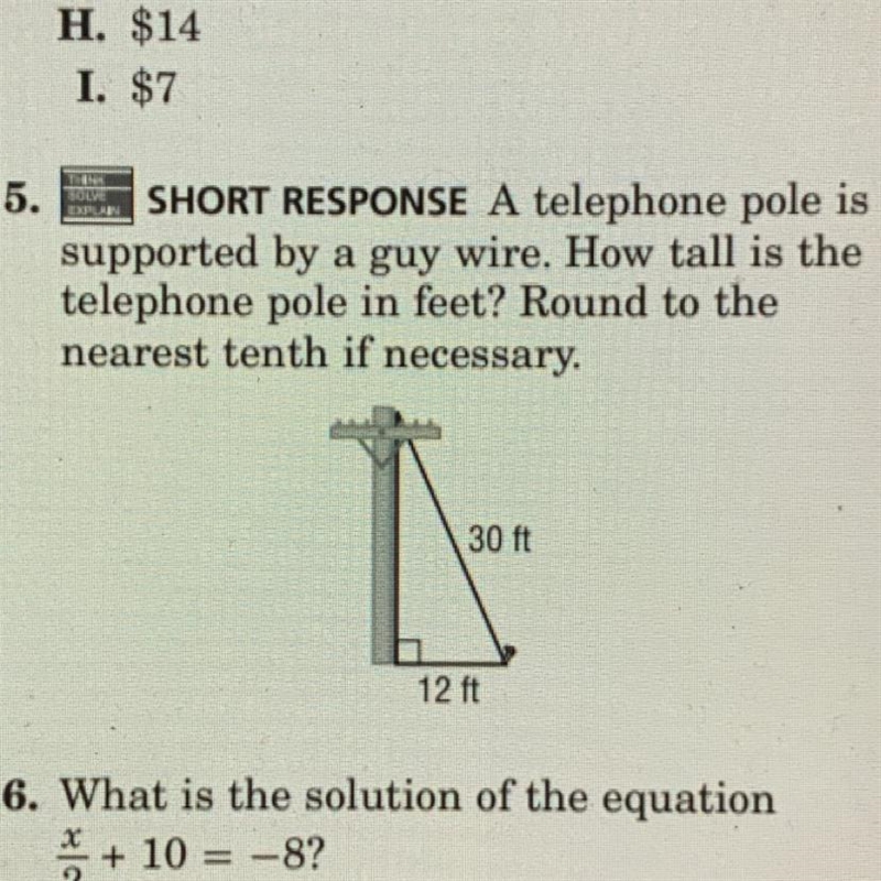 a telephone pole is supported by a guy wire. How tall is the telephone pole in feet-example-1