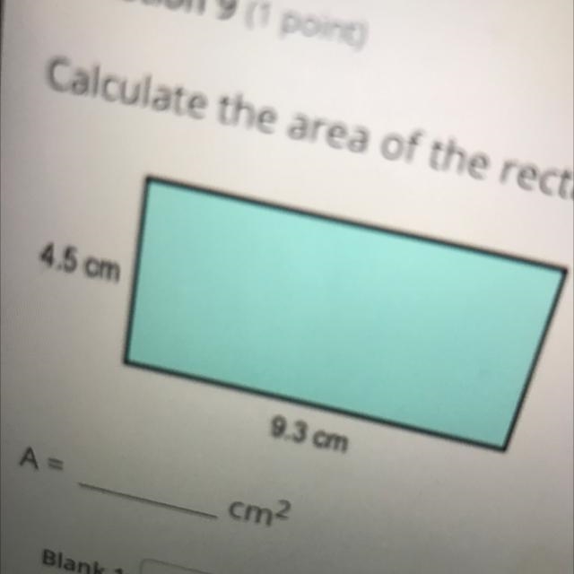 Calculate the area of the rectangle. 4.5 cm A = 9.3 cm cm²-example-1