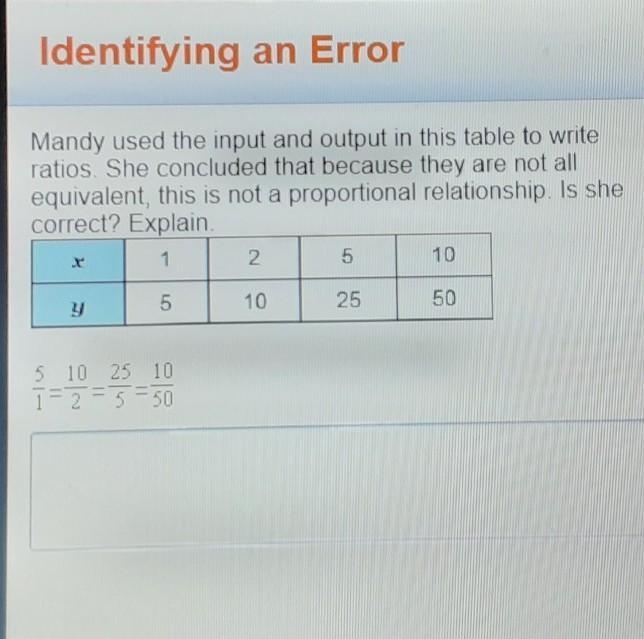 Mandy used the input and output in this table to write ratios. She concluded that-example-1