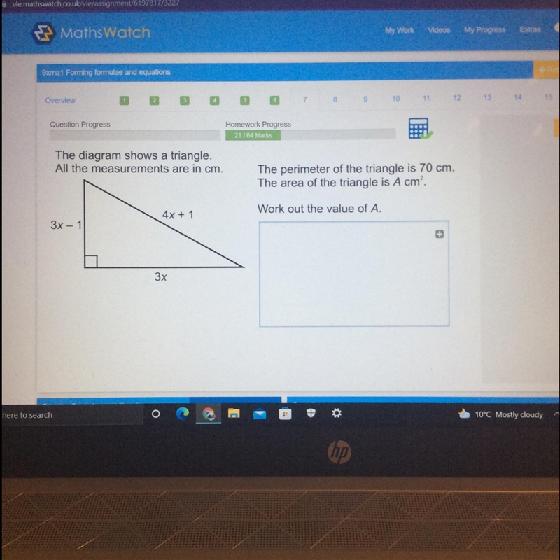 The diagram shows a triangle. All the measurements are in cm. The perimeter of the-example-1