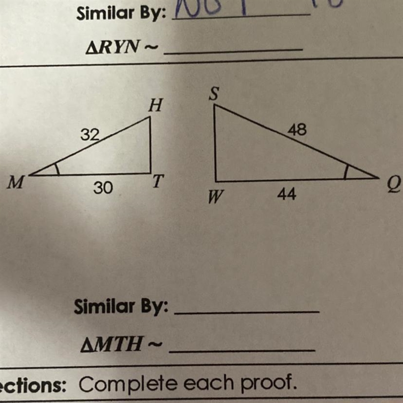 If triangles are similar, state how (AA, SAS, or SSS)-example-1