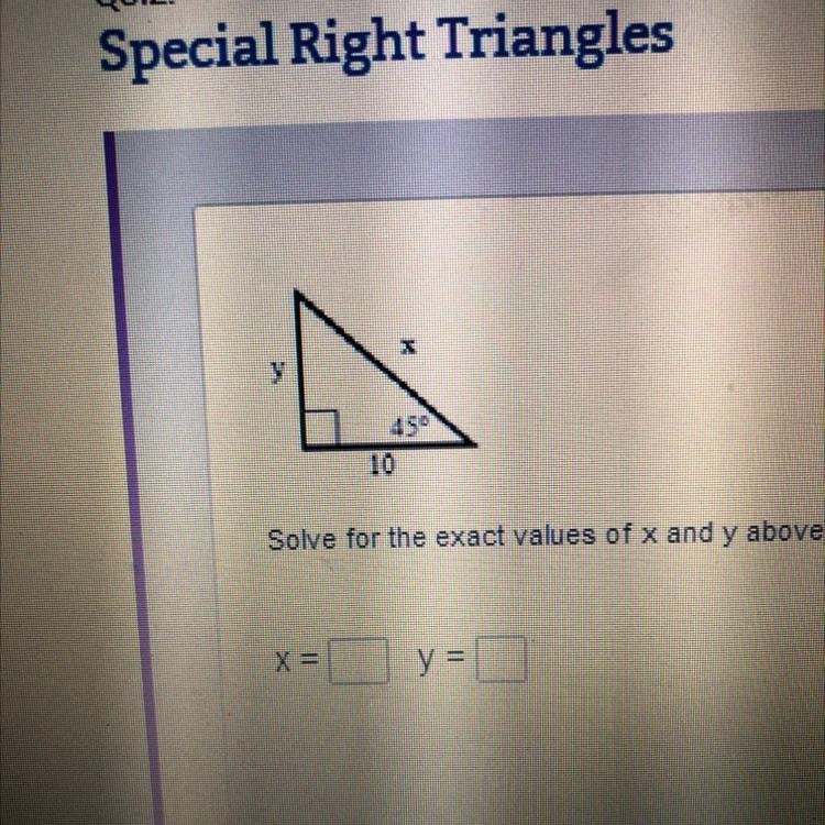 Solve for the exact values of x and y above-example-1