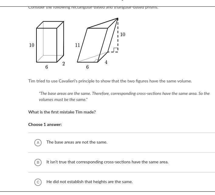 Tim tried to use Cavalieri's principle to show that the two figures have the same-example-1