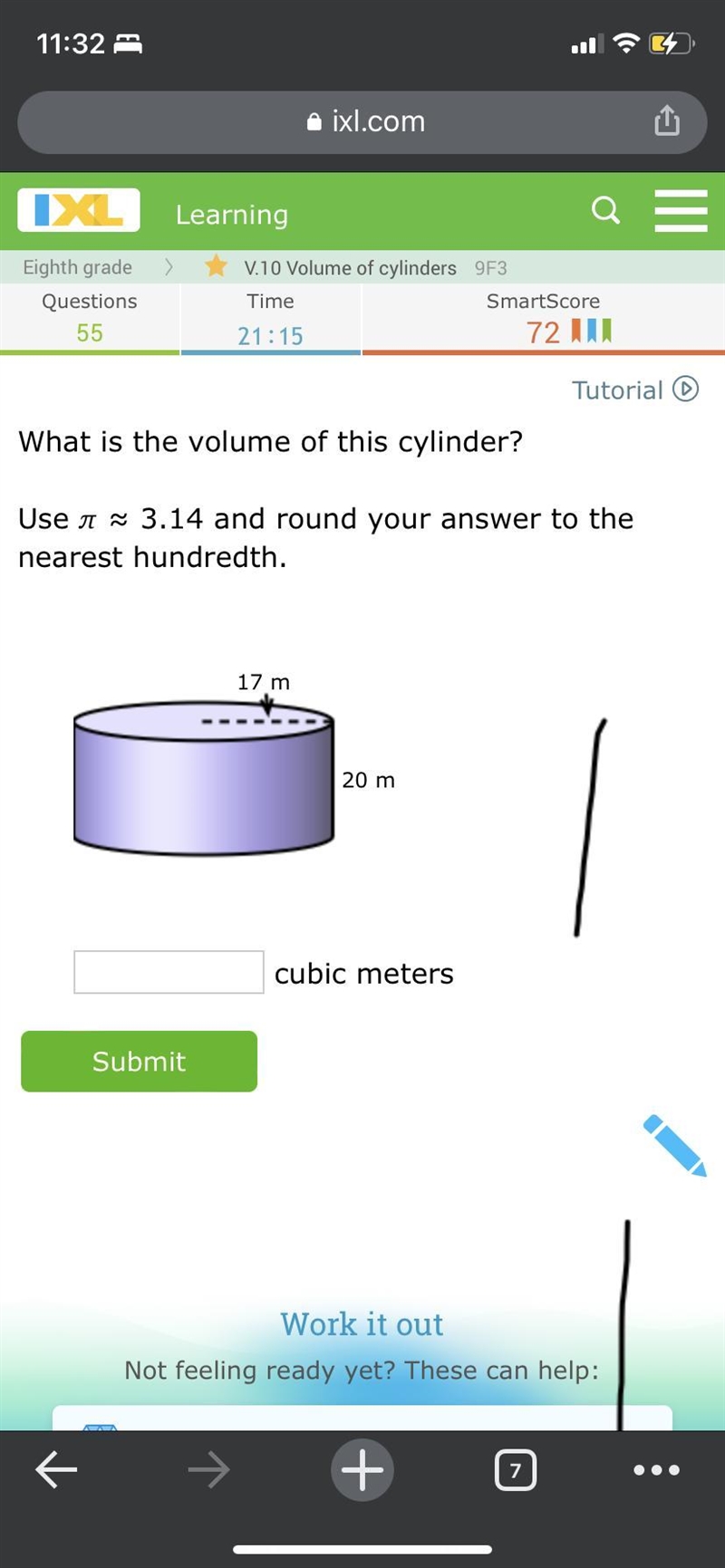 What is the area of this cylinder? the height is 20 meters and the radius is 17 meters-example-1