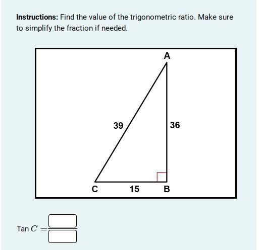 Instructions: Find the value of the trigonometric ratio. Make sure to simplify the-example-1