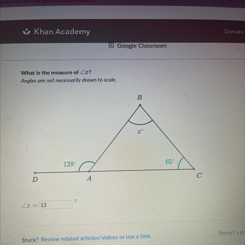 What is the measure of Zx? Angles are not necessarily drawn to scale. D Zx = 128° A-example-1